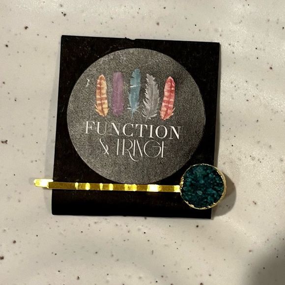 NEW Function & Fringe Green/Blue and Gold Druzy Bobby Pin Style Hair Barrette - Picture 3 of 3